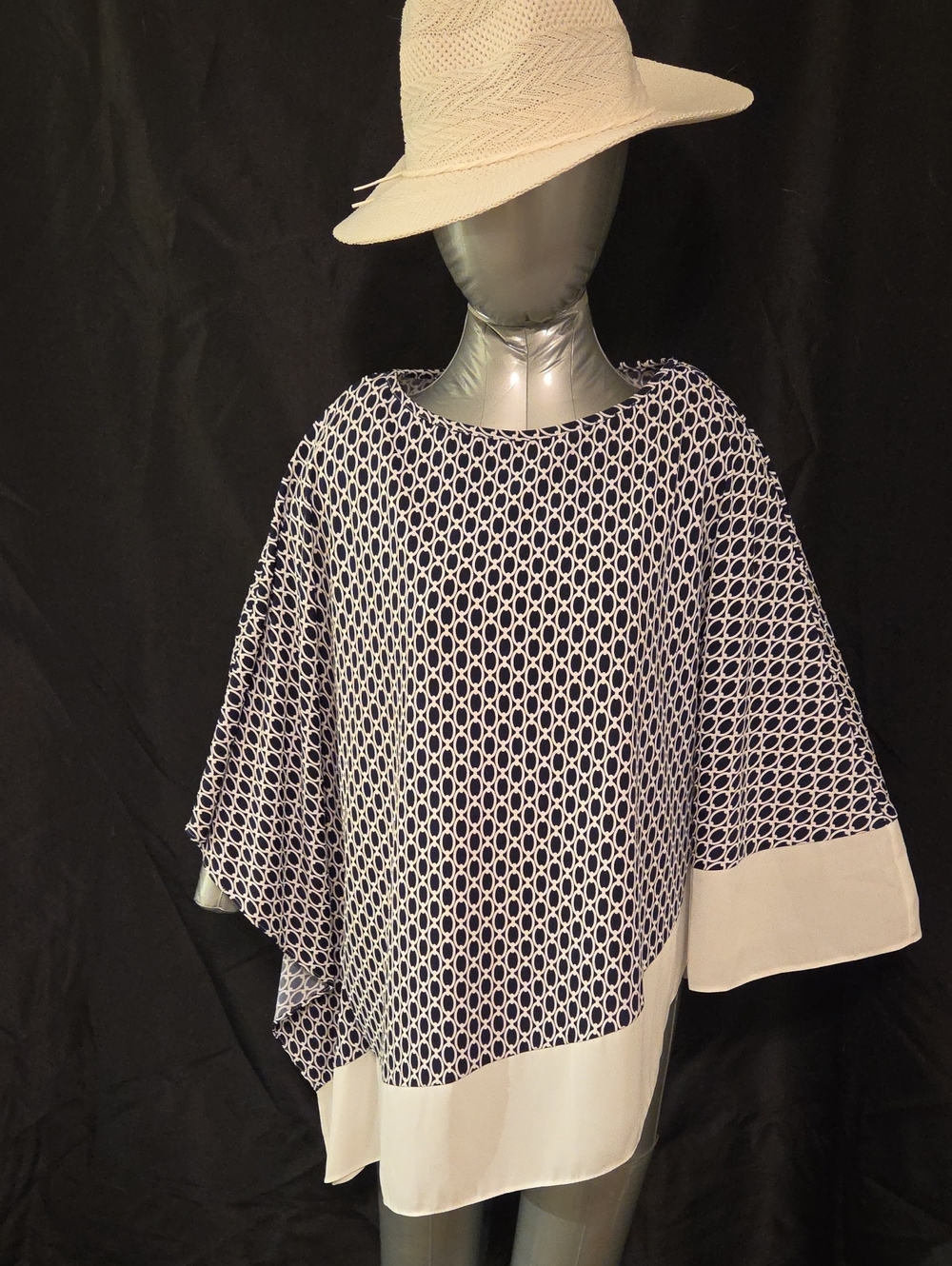 Joseph Ribkoff Black and Cream Geometric Poncho Top